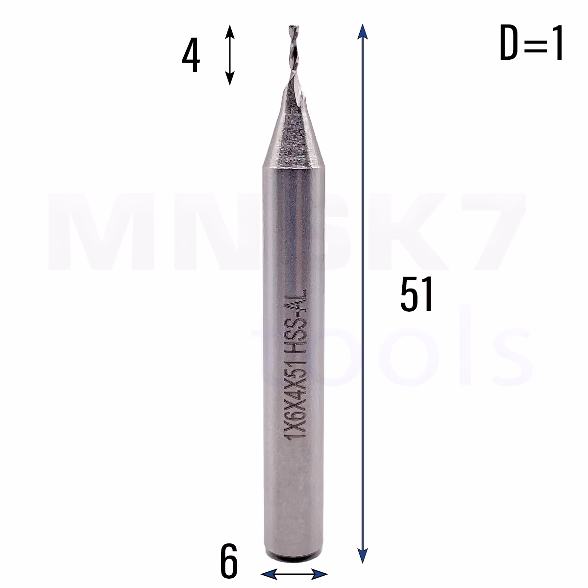Frez palcowy do stali 2P | trzpień 6 mm | fi 1 x 51 mm | HSS-AL HRC 65 — zdjęcie 2