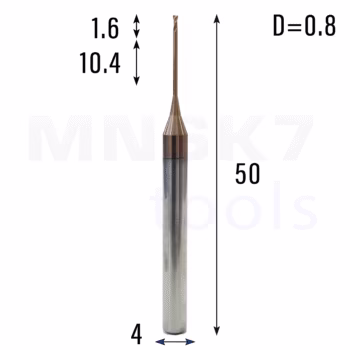 Frez palcowy mikro do metalu 2P | fi 0.8 mm * 50 mm | CNC VHM HRC 55