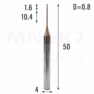 Frez palcowy mikro do metalu 2P | fi 0.8 mm * 50 mm | CNC VHM HRC 55