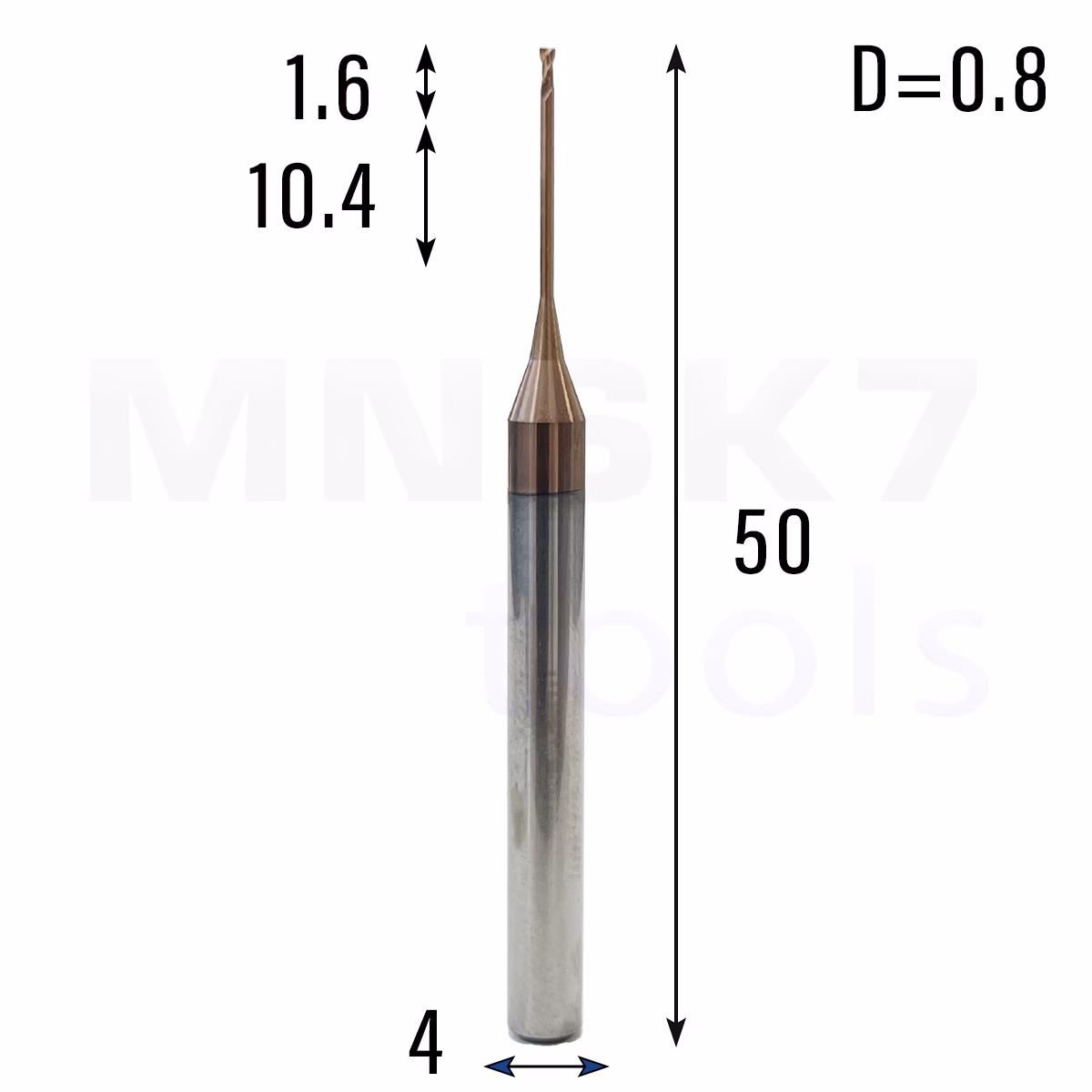 Frez palcowy mikro do metalu 2P | fi 0.8 mm * 50 mm | CNC VHM HRC 55