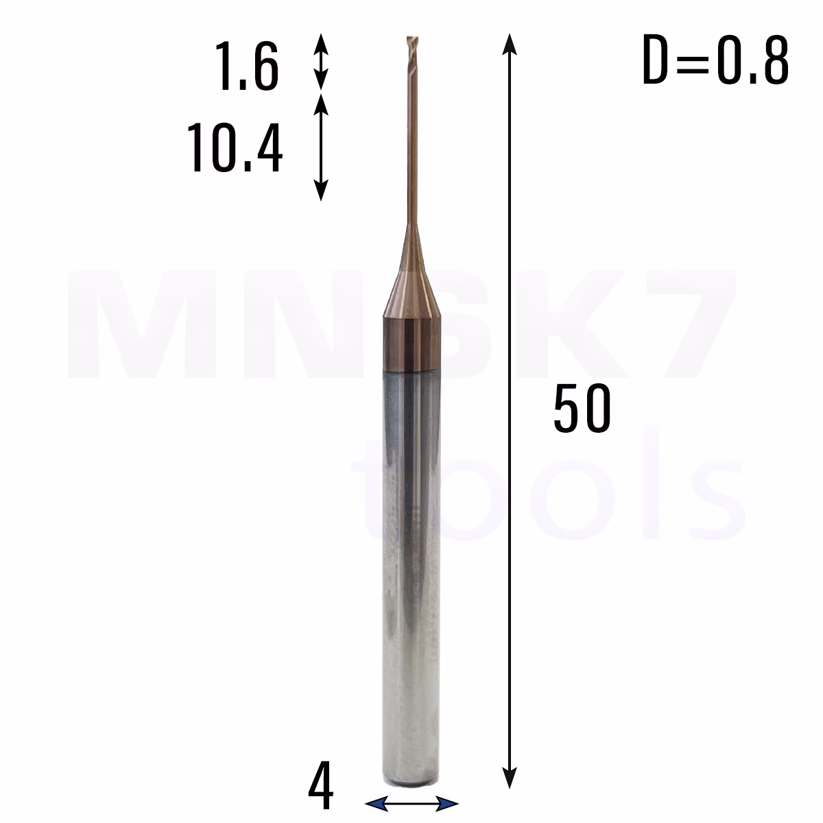 Frez palcowy mikro do metalu 2P | fi 0.8 mm * 50 mm | CNC VHM HRC 55