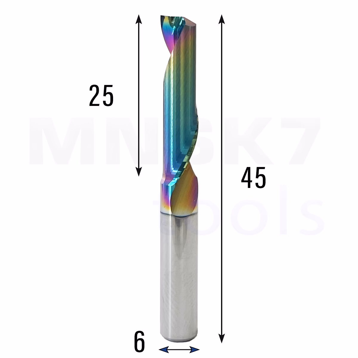 Frez jednopiórowy do aluminium 1P | fi 6 x 25 x 45 | CNC VHM HRC 55 | DLC