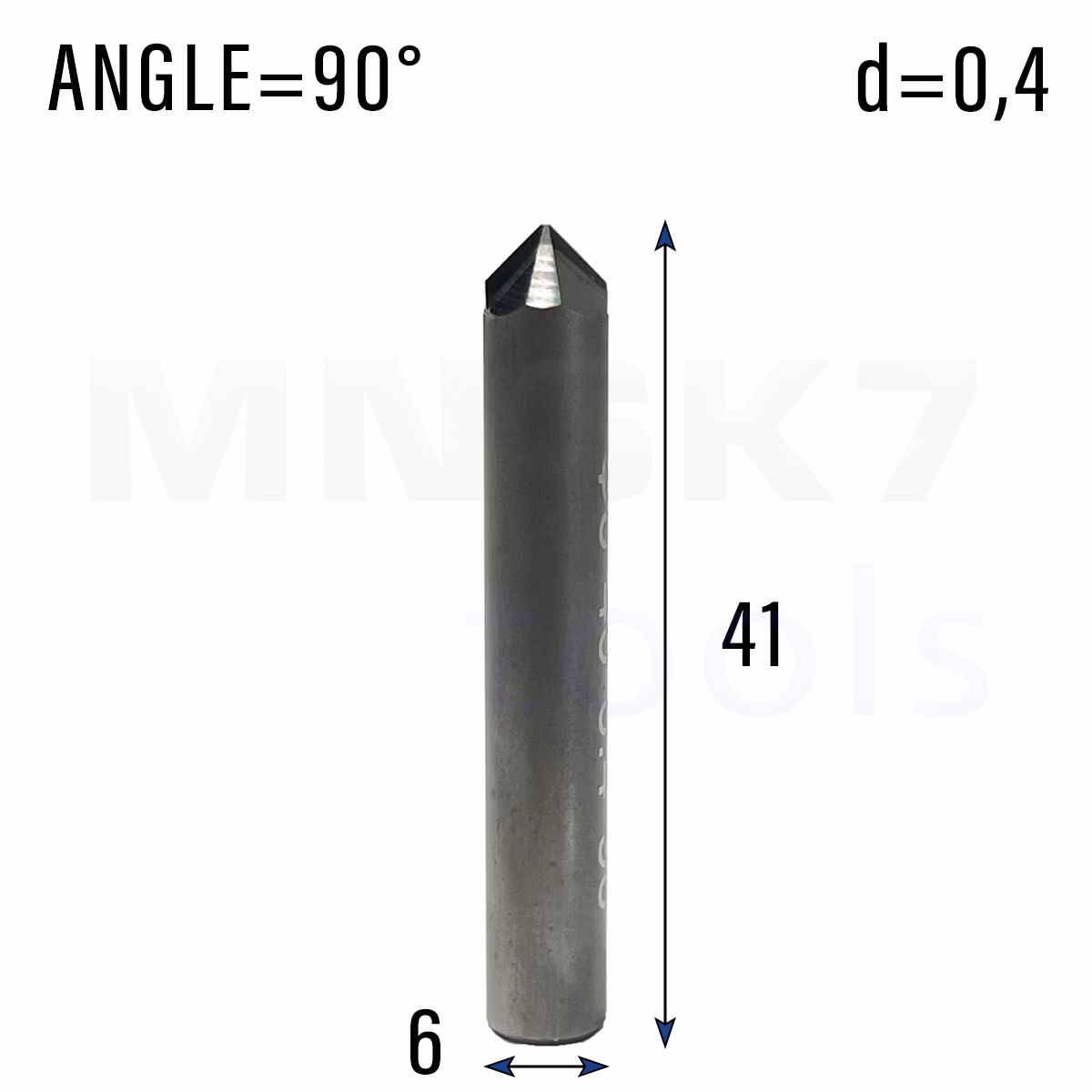 Frez diamentowy PCD do granitu | trzpień 6 mm | fi 0,4 x 41 | 90° | CNC