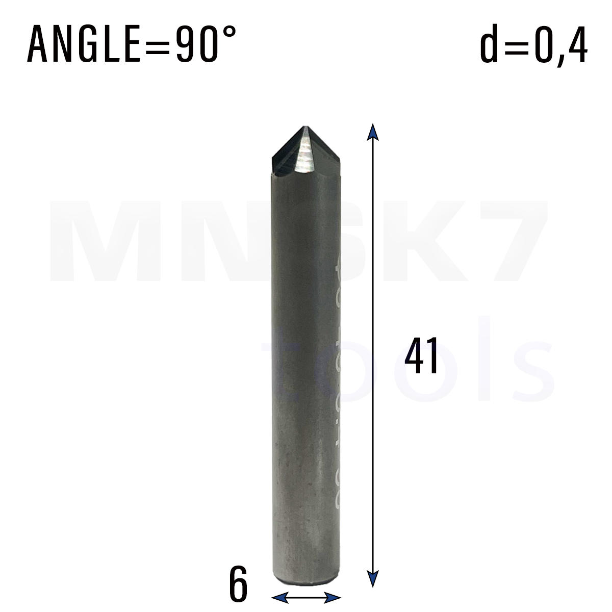 Frez diamentowy PCD do granitu | trzpień 6 mm | fi 0,4 x 41 | 90° | CNC