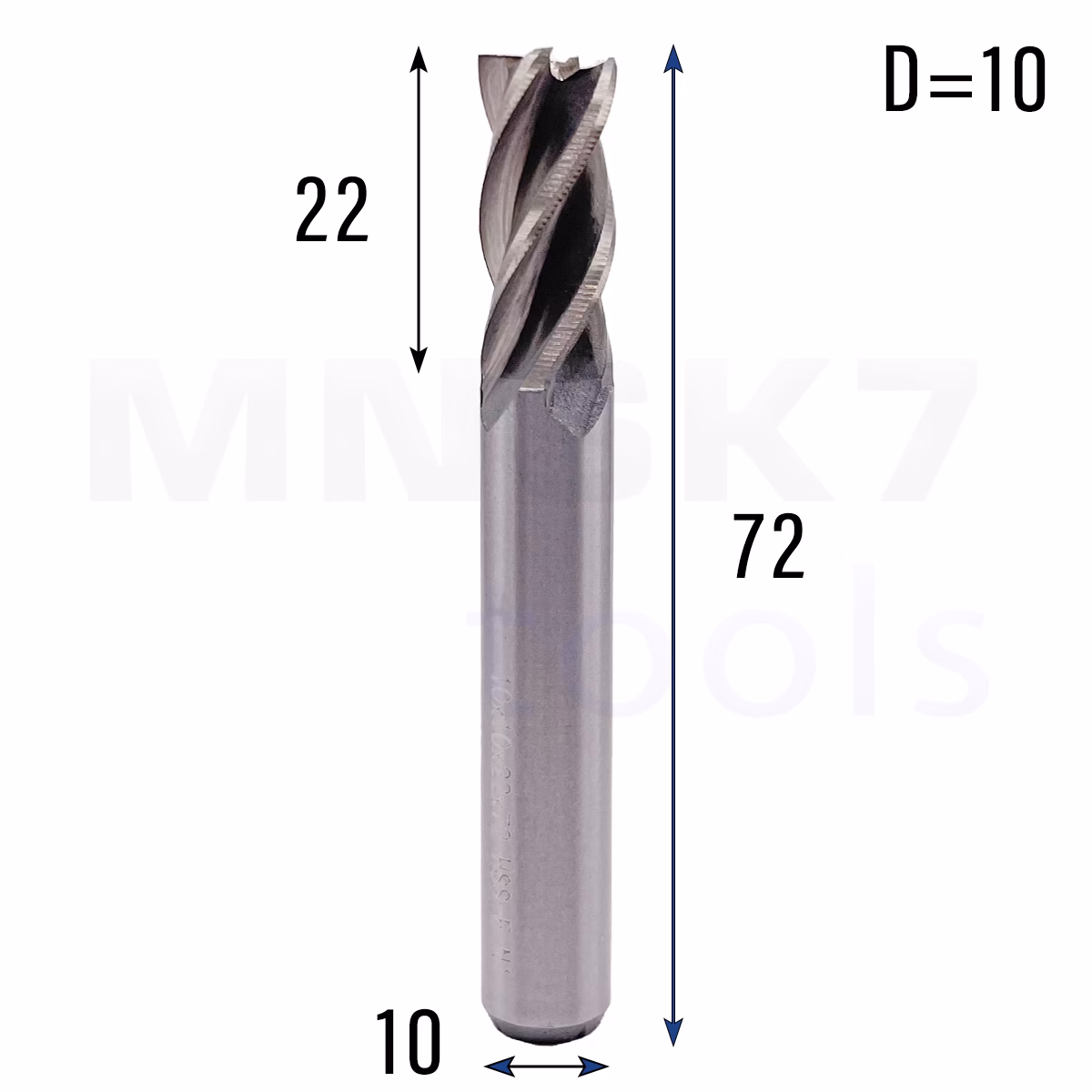 Frez palcowy do stali 4P | trzpień 10 mm | fi 10 x 72 mm | HSS-Al HRC 65 — zdjęcie 2