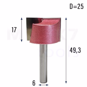 Frez prosty do drewna 2P | trzpień 6mm | fi 25 x 17 x 49,3 | VHM