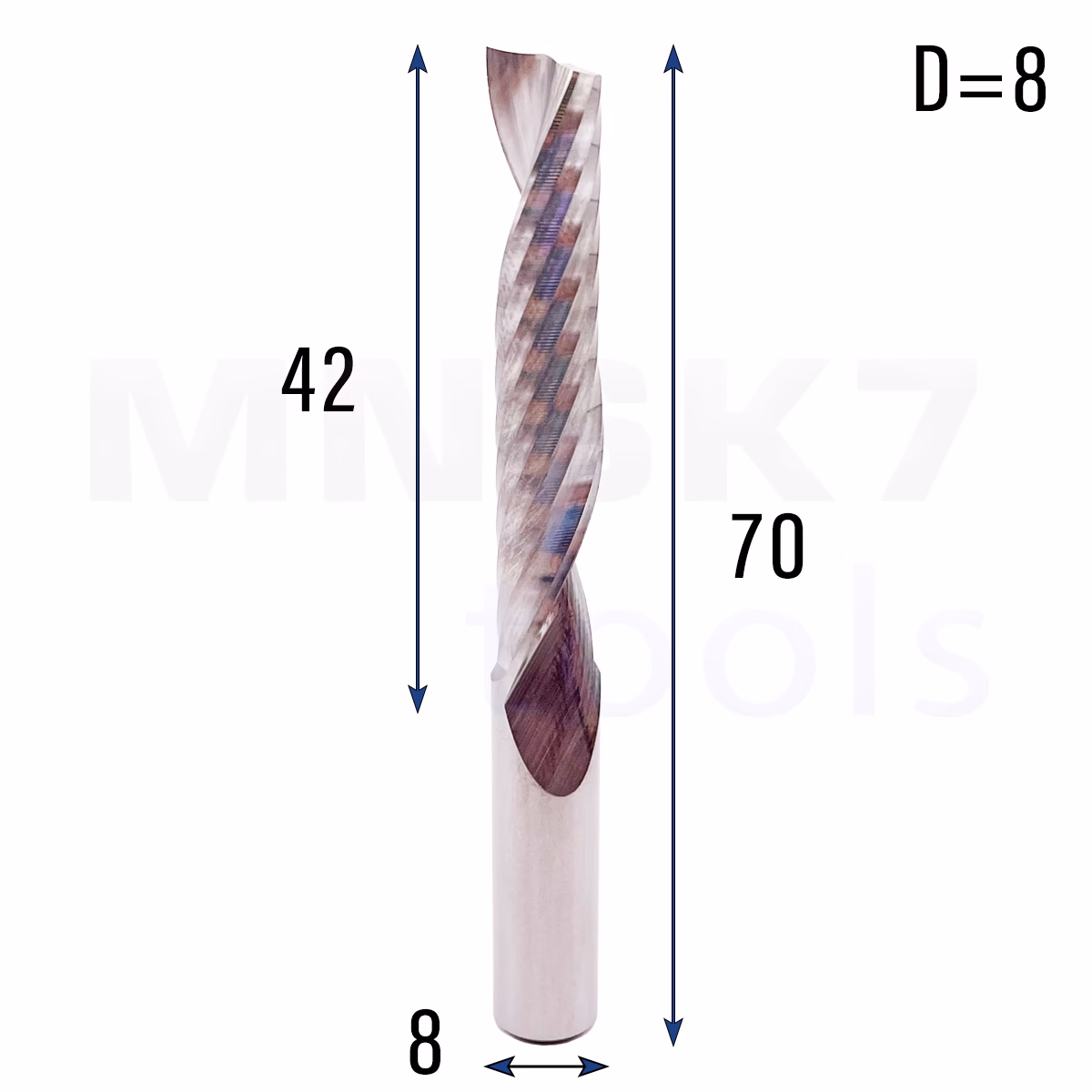 Frez uniwersalny jednopiórowy 1P | fi 8 x 42 x 70 | VHM CNC