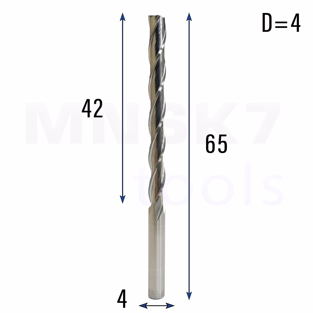 Frez palcowy spiralny do drewna 3P | fi 4 x 42 x 65 | CNC VHM