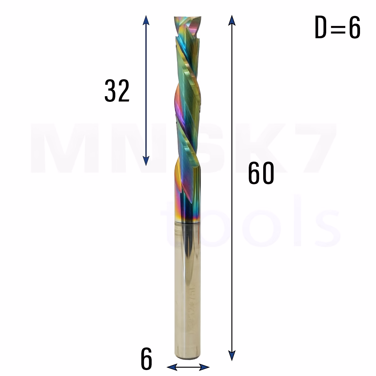 Frez kompresyjny do drewna CNC 2P | fi 6 mm x 60 mm | UP&DOWN | TiN DLC - obrazek 3