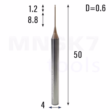 Frez palcowy mikro do metalu 2P | fi 0.6 mm * 50 mm | CNC VHM HRC 55