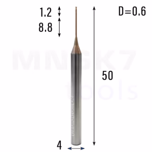 Frez palcowy mikro do metalu 2P | fi 0.6 mm * 50 mm | CNC VHM HRC 55