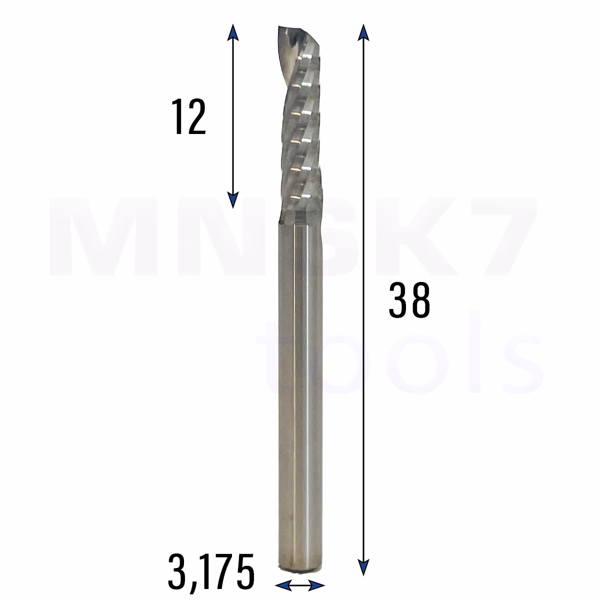 Frez uniwersalny jednopiórowy 1P | fi 3.175 x 12 x 38 | VHM CNC | Polerowany