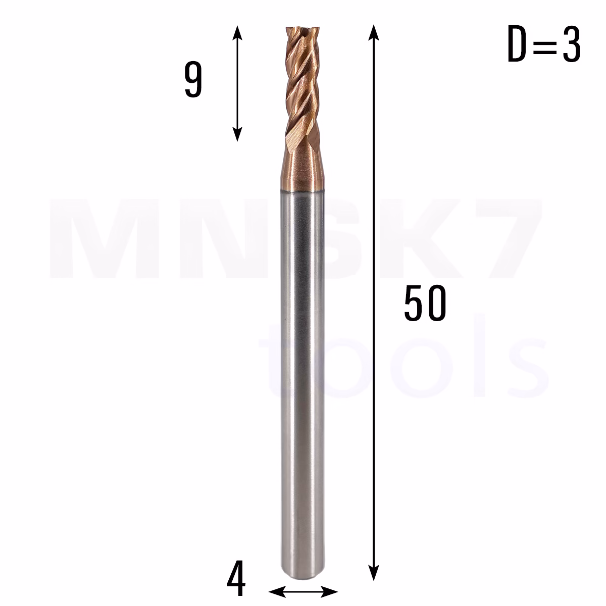 Frez palcowy do metalu 4P | fi 3 mm * 50 mm | CNC VHM HRC 55