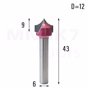 Frez z rowkiem typu V do drewna | trzpień 6 mm | fi 12 x 9 | VHM | CNC