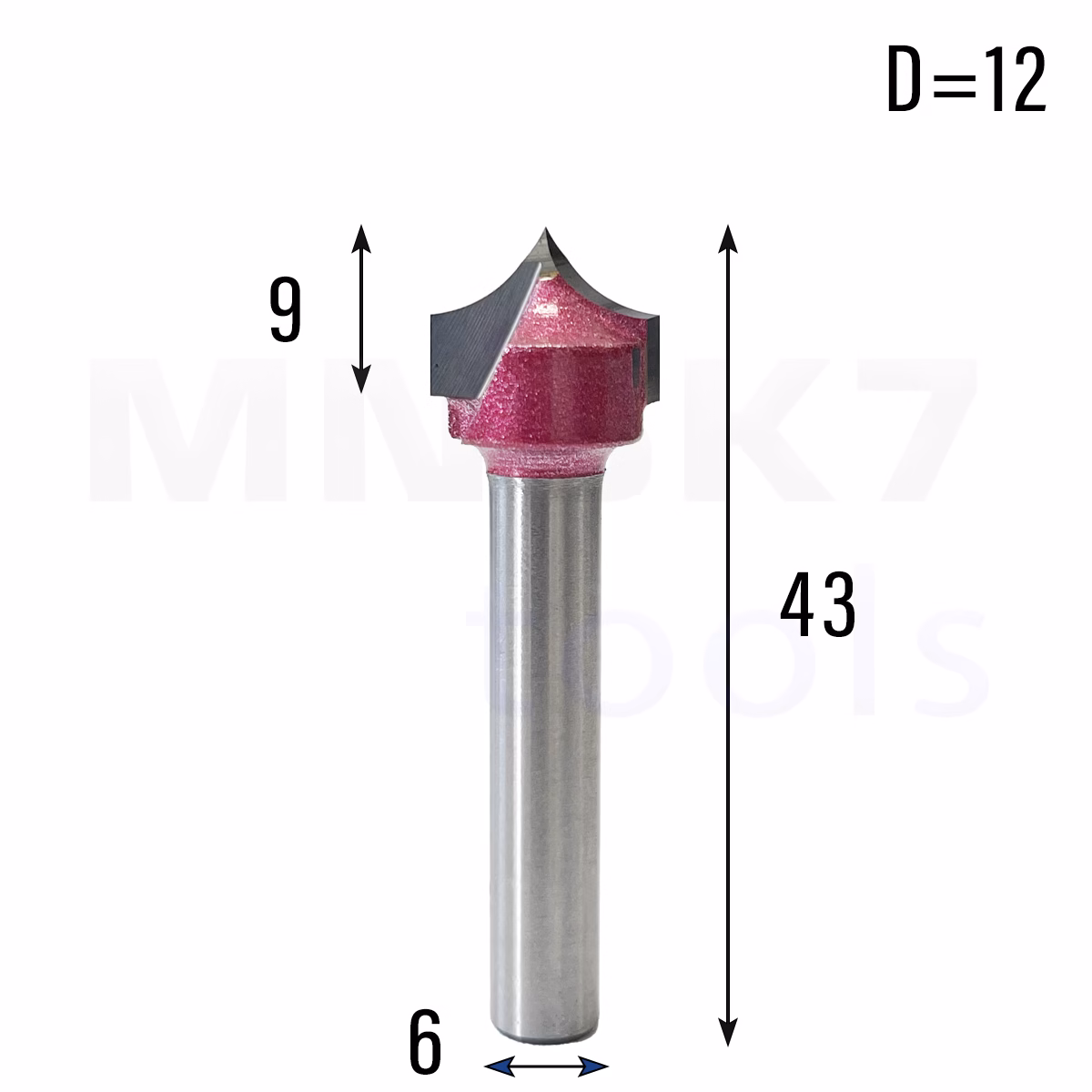 Frez z rowkiem typu V do drewna | trzpień 6 mm | fi 12 x 9 | VHM | CNC