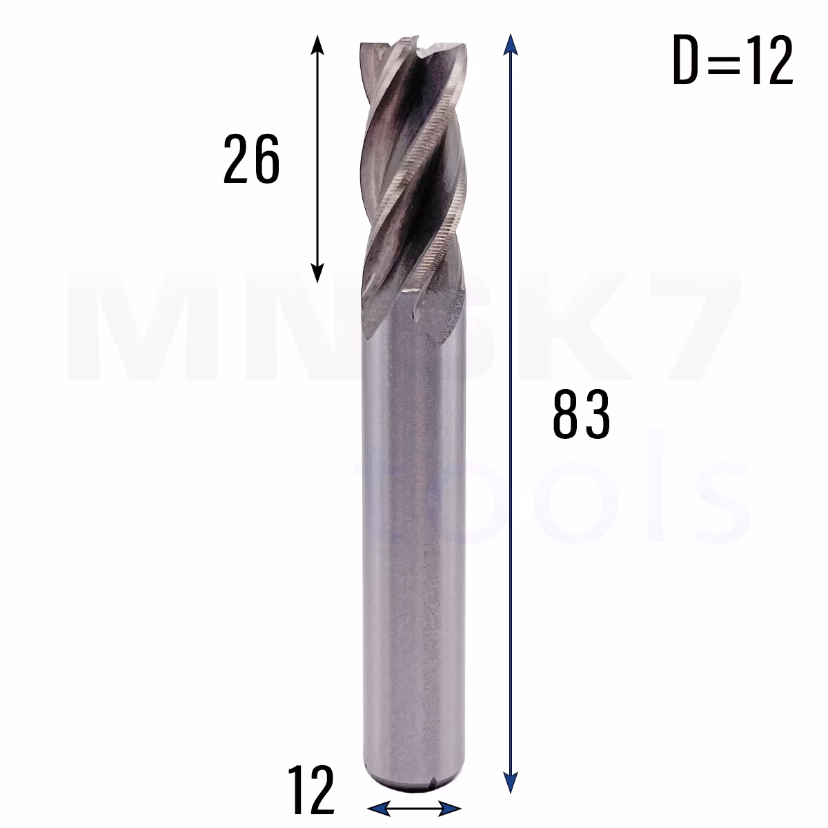 Frez palcowy do stali 4P | trzpień 12 mm | fi 12 x 83 mm | HSS-Al HRC 65 — zdjęcie 2