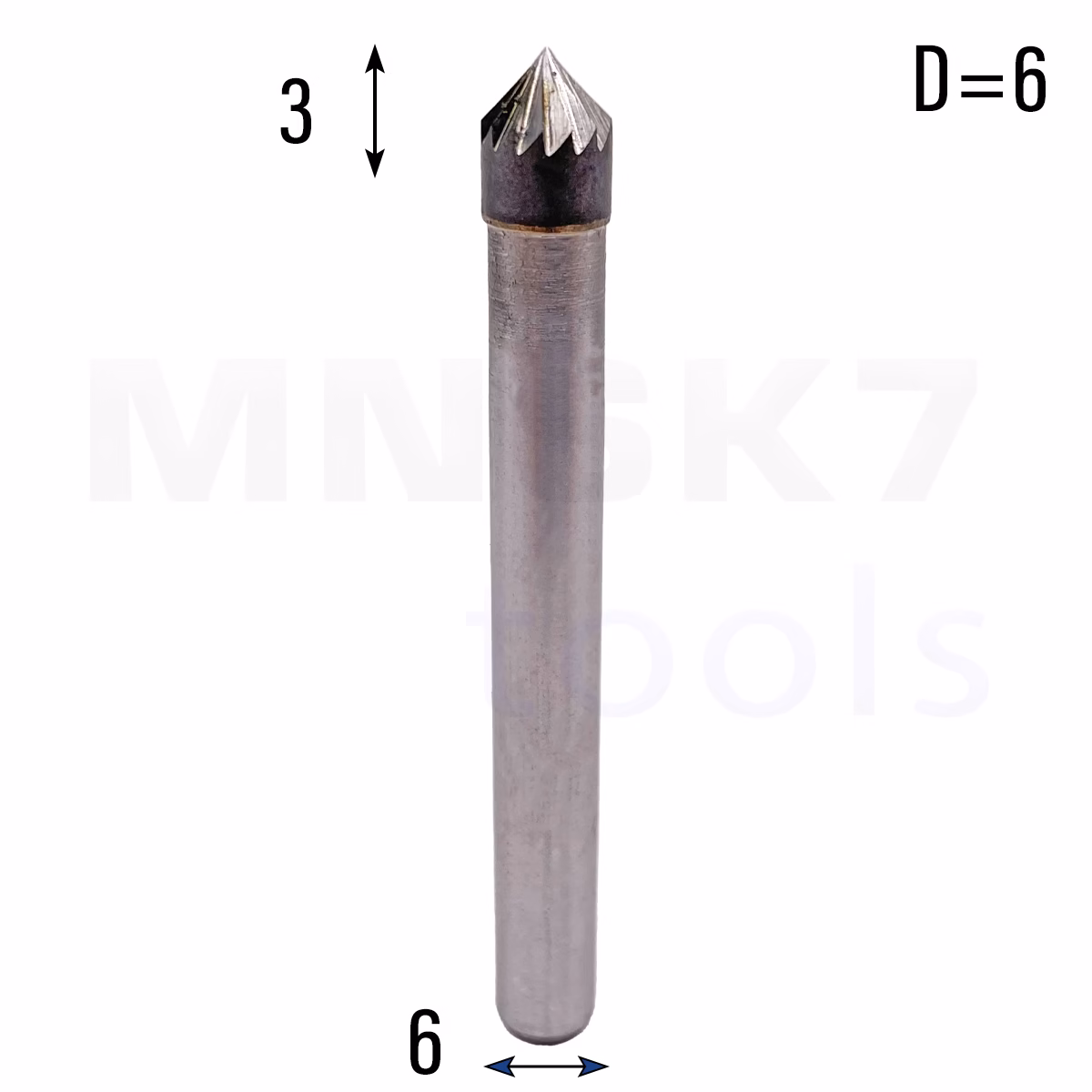 Frez pilnik obrotowy pogłębiacz do metalu | 6 mm * 6 mm | VHM HRC 65 | Typ K