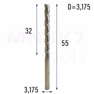 Frez palcowy spiralny do drewna 3P | fi 3.175 x 32 x 55 | CNC VHM