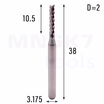 Frez wieloostrzowy prosty | fi 2.0 x 10.5 x 38 | CNC VHM