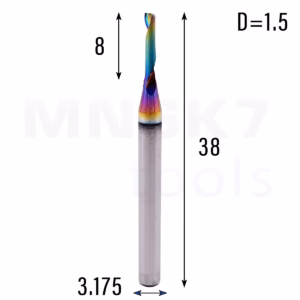 Frez jednopiórowy do aluminium 1P | fi 1.5 x 8 x 38.5 | CNC VHM HRC 55 | DLC