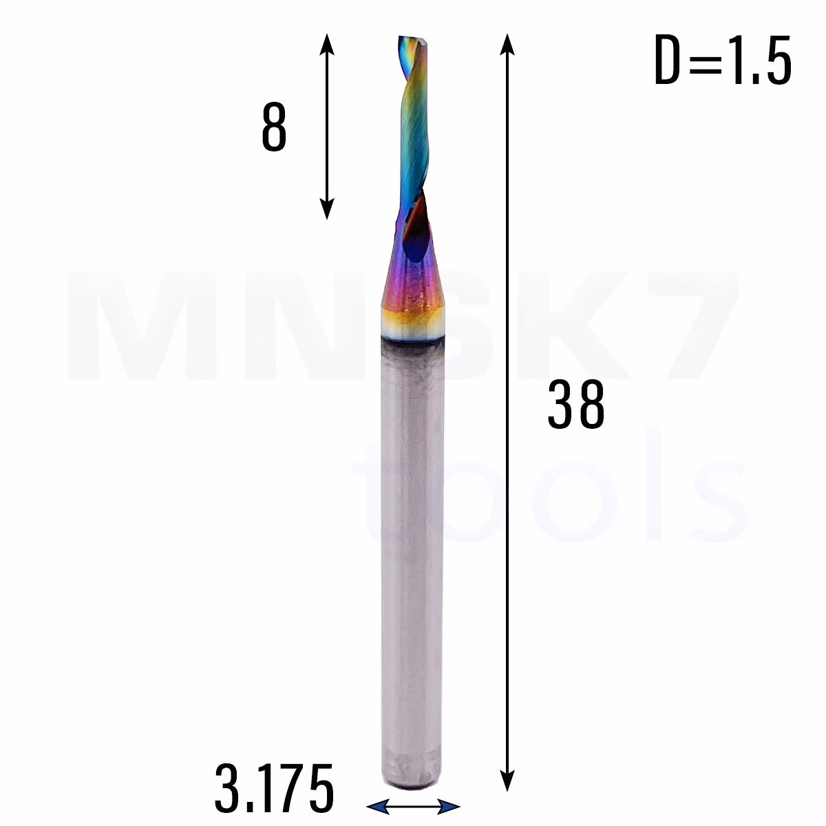 Frez jednopiórowy do aluminium 1P | fi 1.5 x 8 x 38.5 | CNC VHM HRC 55 | DLC