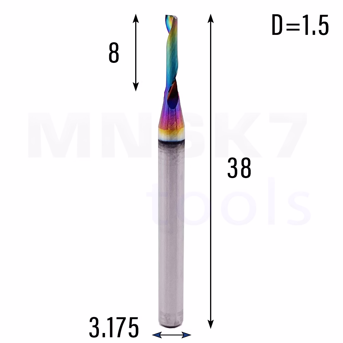 Frez palcowy do aluminium 1P | fi 1.5 x 8 x 38.5 | CNC VHM HRC 55 | DLC