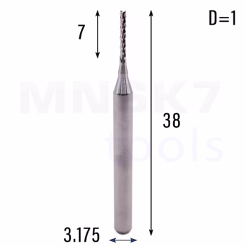 Frez wieloostrzowy prosty | fi 1.0 x 7 x 38 | CNC VHM