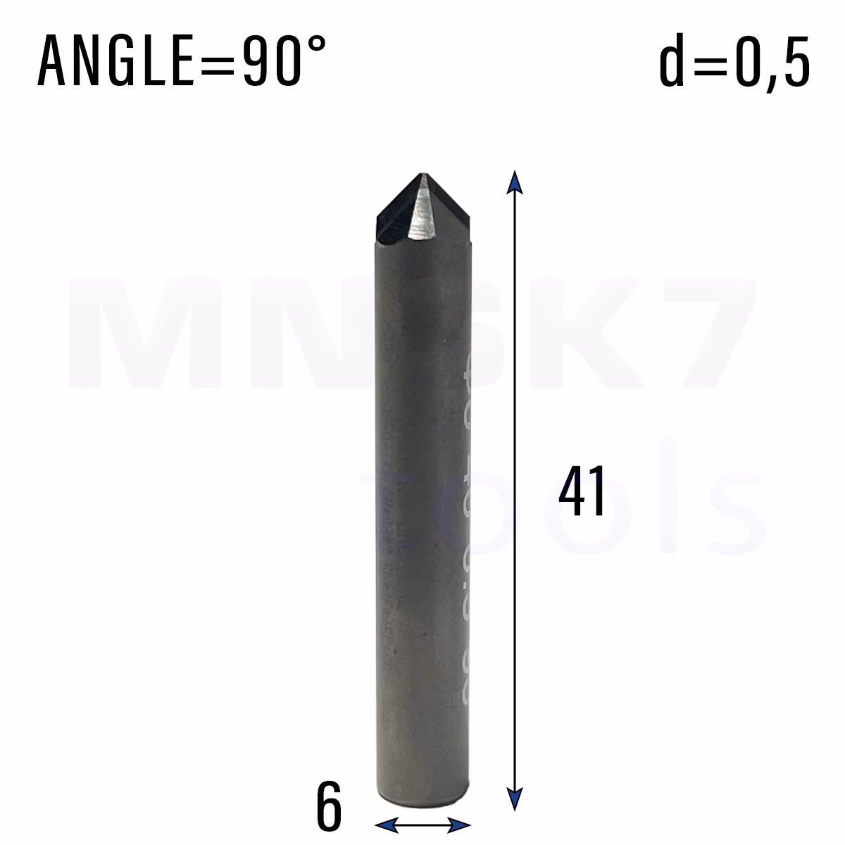 Frez diamentowy PCD do granitu | trzpień 6 mm | fi 0,5 x 41 | 90° | CNC