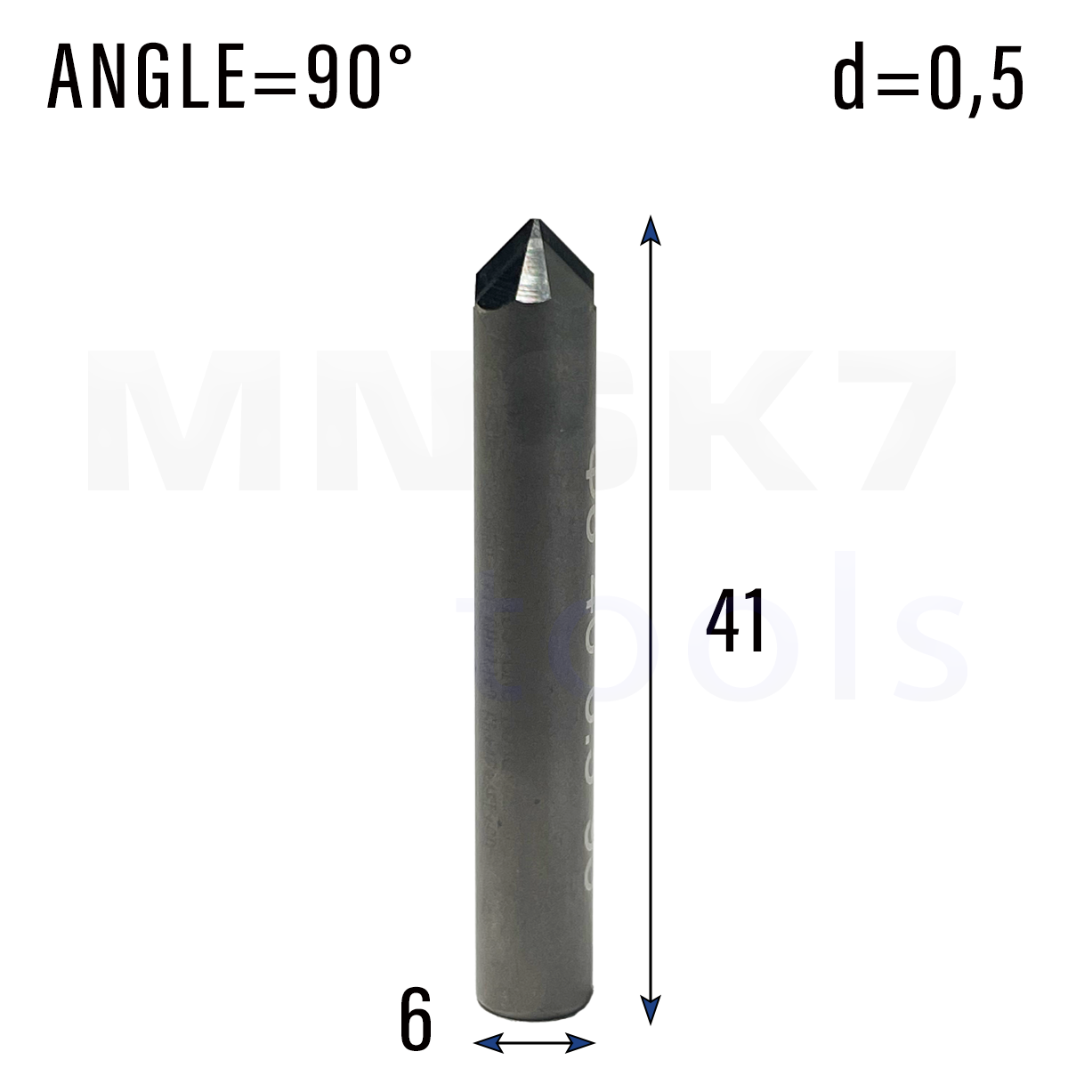 Frez diamentowy PCD do granitu | trzpień 6 mm | fi 0,5 x 41 | 90° | CNC