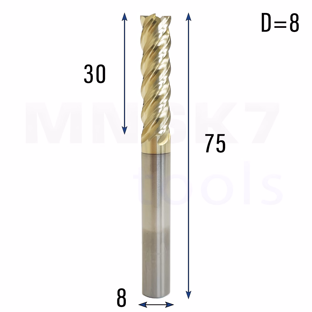 Frez palcowy do metalu 4P | fi 8 mm * 75 mm | CNC VHM HRC 65