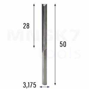 Frez prosty do drewna 2P | fi 3.175 mm x 28 mm x 50 mm | CNC VHM